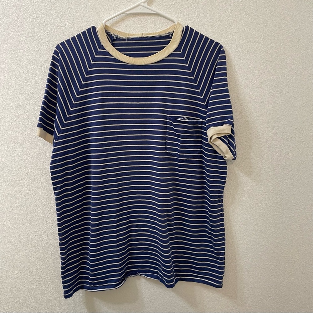 Willow ridge striped pocket tee blue white medium vintage